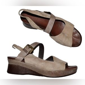 AUDLEY SZ 5.5 M 36 GRAY SUEDE LEATHER SLINGBACK LOW WEDGE HEEL PLATFORM SANDALS
